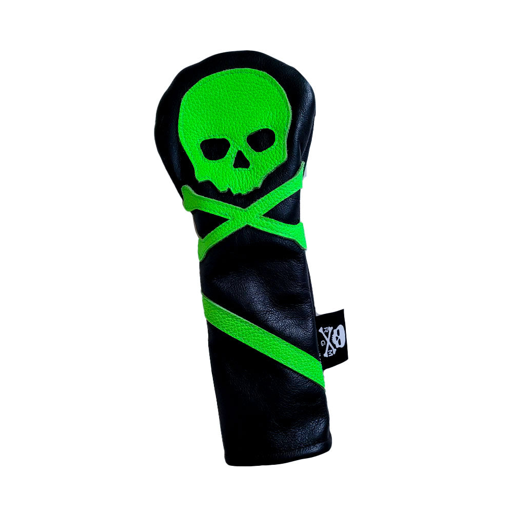 One-Of-A-Kind! Neon Green Skull & Bones / Stripe Hybrid headcover - Robert Mark Golf