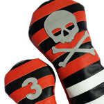 Orange Rugby Stripe with Skull & Bones Pair of Headcovers - Robert Mark Golf