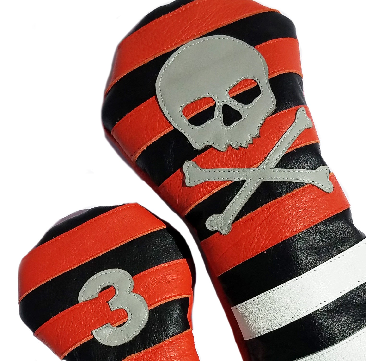 Orange Rugby Stripe with Skull & Bones Pair of Headcovers - Robert Mark Golf