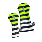 Pair of Neon Yellow Rugby Stripe Headcovers - Robert Mark Golf