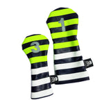 Pair of Neon Yellow Rugby Stripe Headcovers - Robert Mark Golf