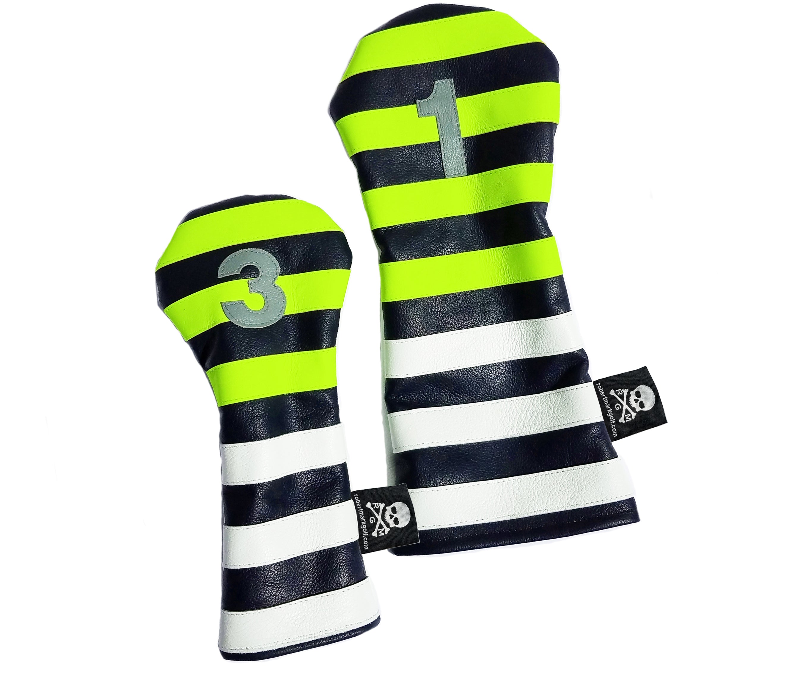 Pair of Neon Yellow Rugby Stripe Headcovers - Robert Mark Golf
