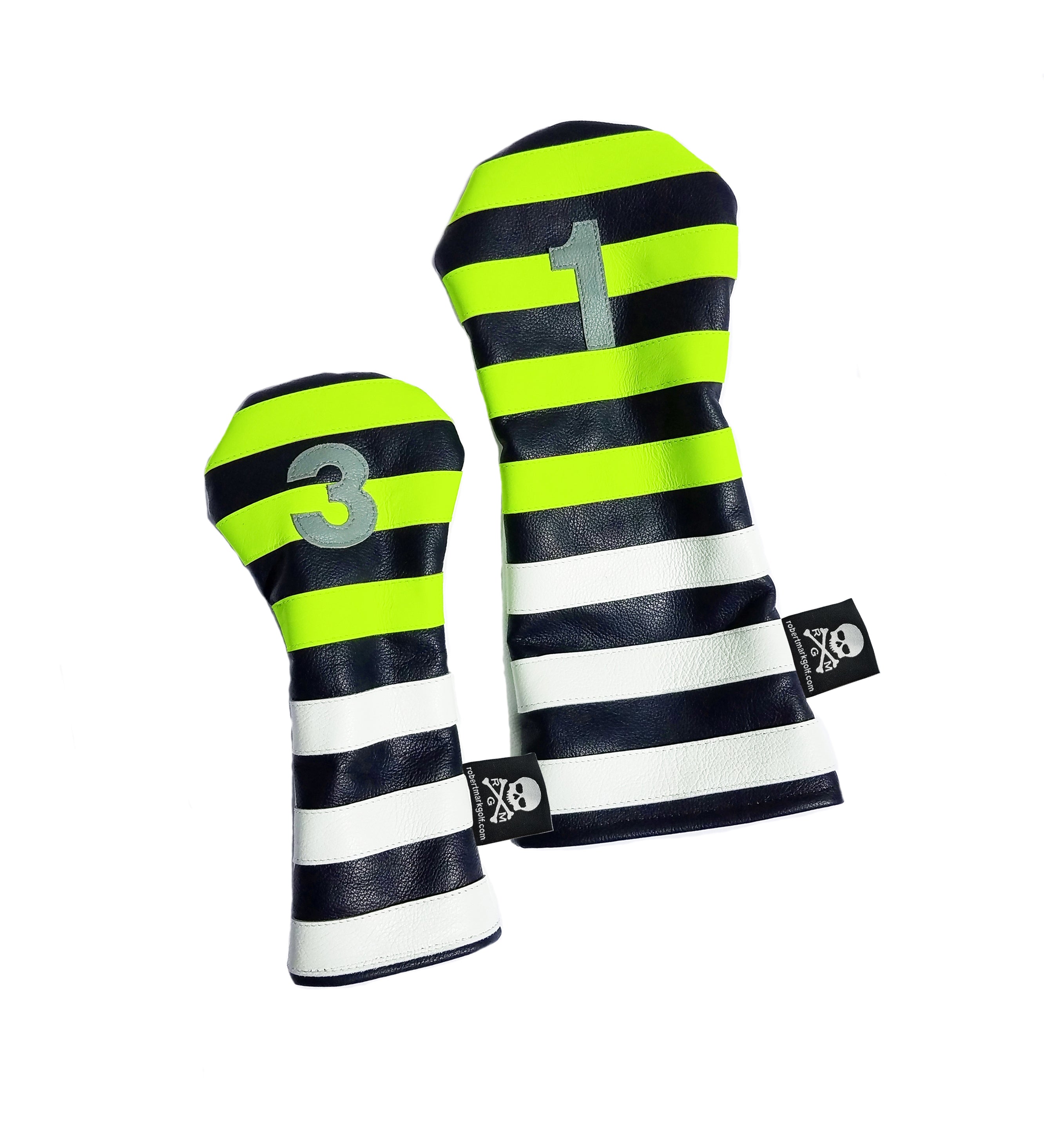 Pair of Neon Yellow Rugby Stripe Headcovers - Robert Mark Golf