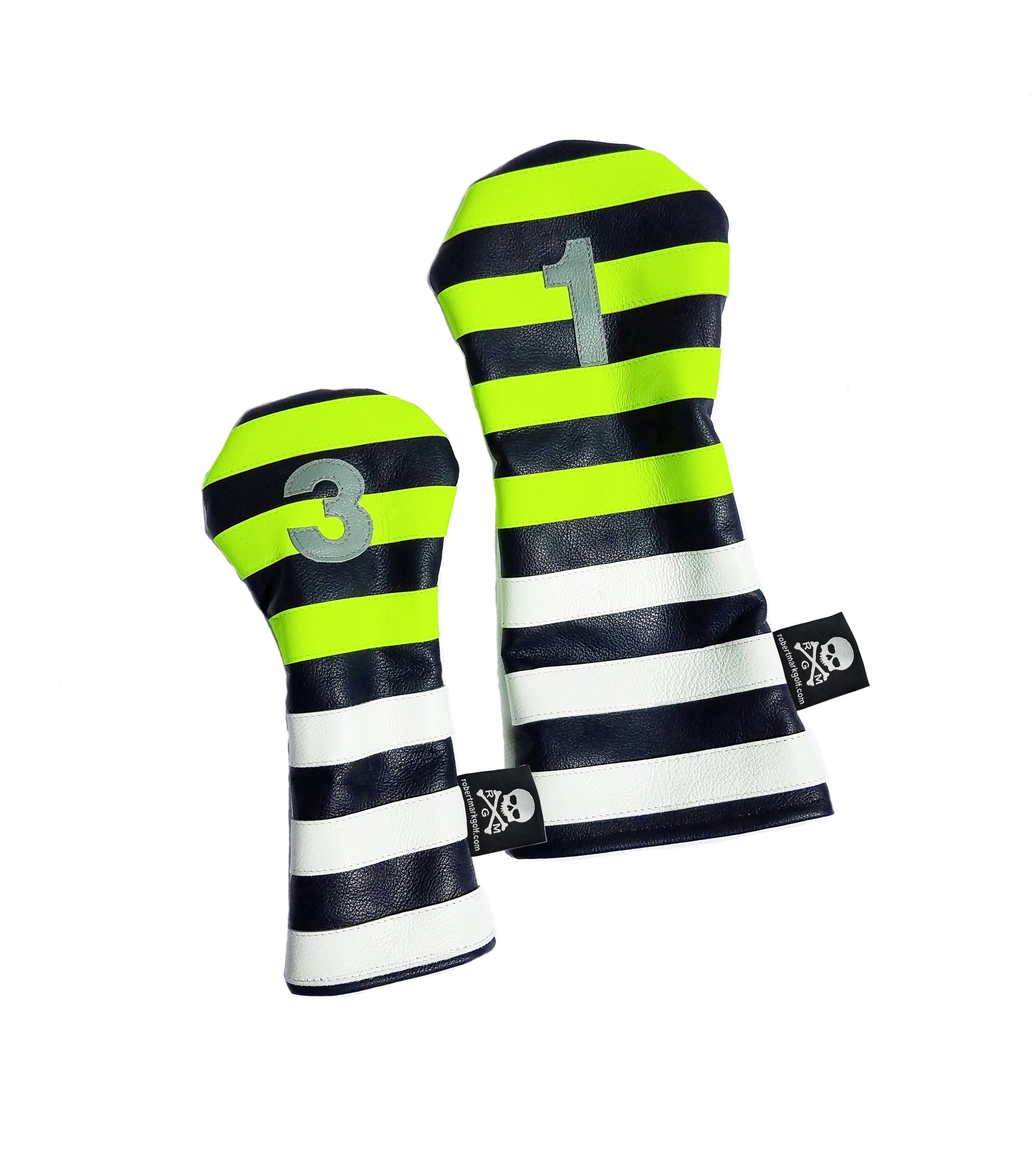 Pair of Neon Yellow Rugby Stripe Headcovers - Robert Mark Golf