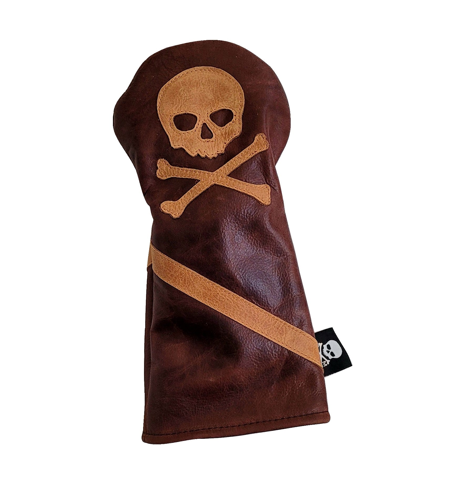 New! 2 Tone Baseball Glove leather Skull & Bones w/ Stripe Headcover! - Robert Mark Golf