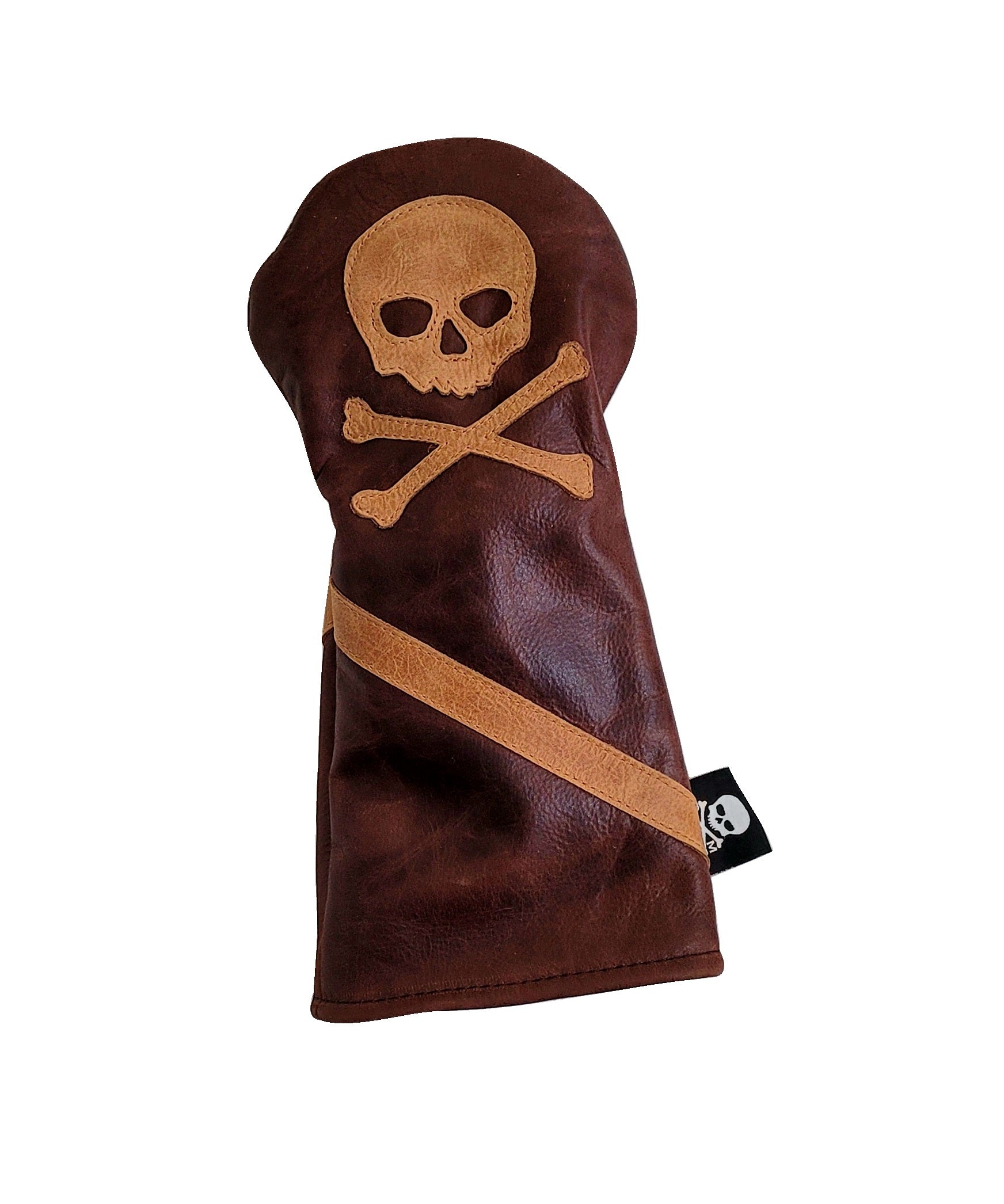 New! 2 Tone Baseball Glove leather Skull & Bones w/ Stripe Headcover! - Robert Mark Golf