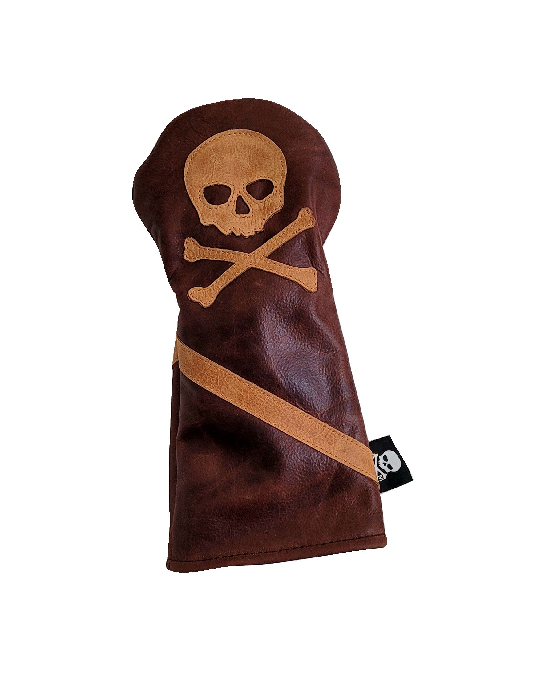 New! 2 Tone Baseball Glove leather Skull & Bones w/ Stripe Headcover! - Robert Mark Golf