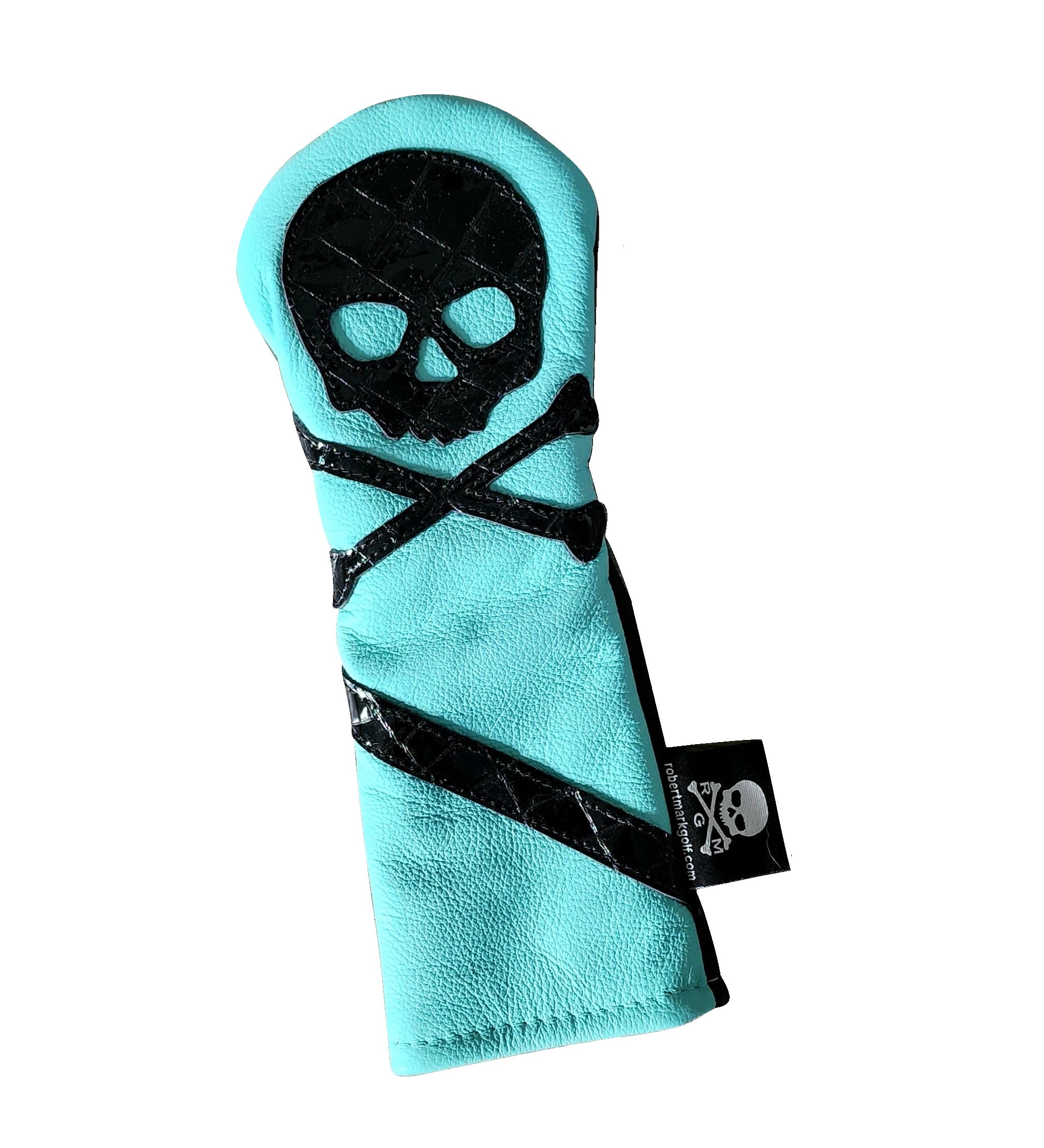 One-Of-A-Kind! Black Alligator emb. Skull & Bones Tiffany Blue Fairway Wood Headcover - Robert Mark Golf