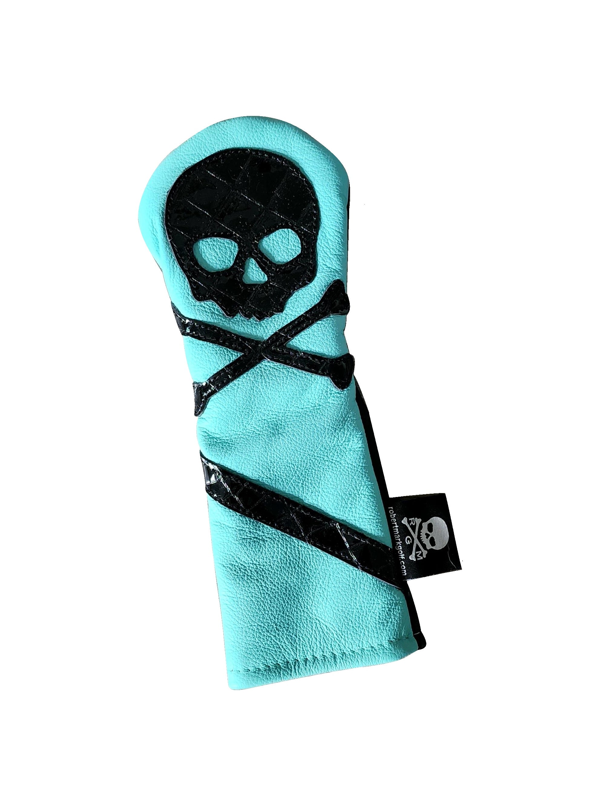 One-Of-A-Kind! Black Alligator emb. Skull & Bones Tiffany Blue Fairway Wood Headcover - Robert Mark Golf