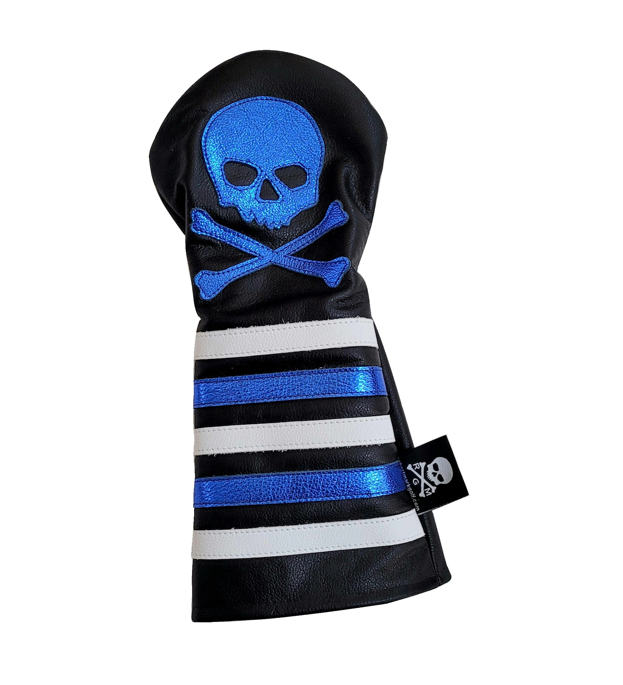New! Metallic Blue Skull & Bones w/ Rugby Stripes Headcover! - Robert Mark Golf