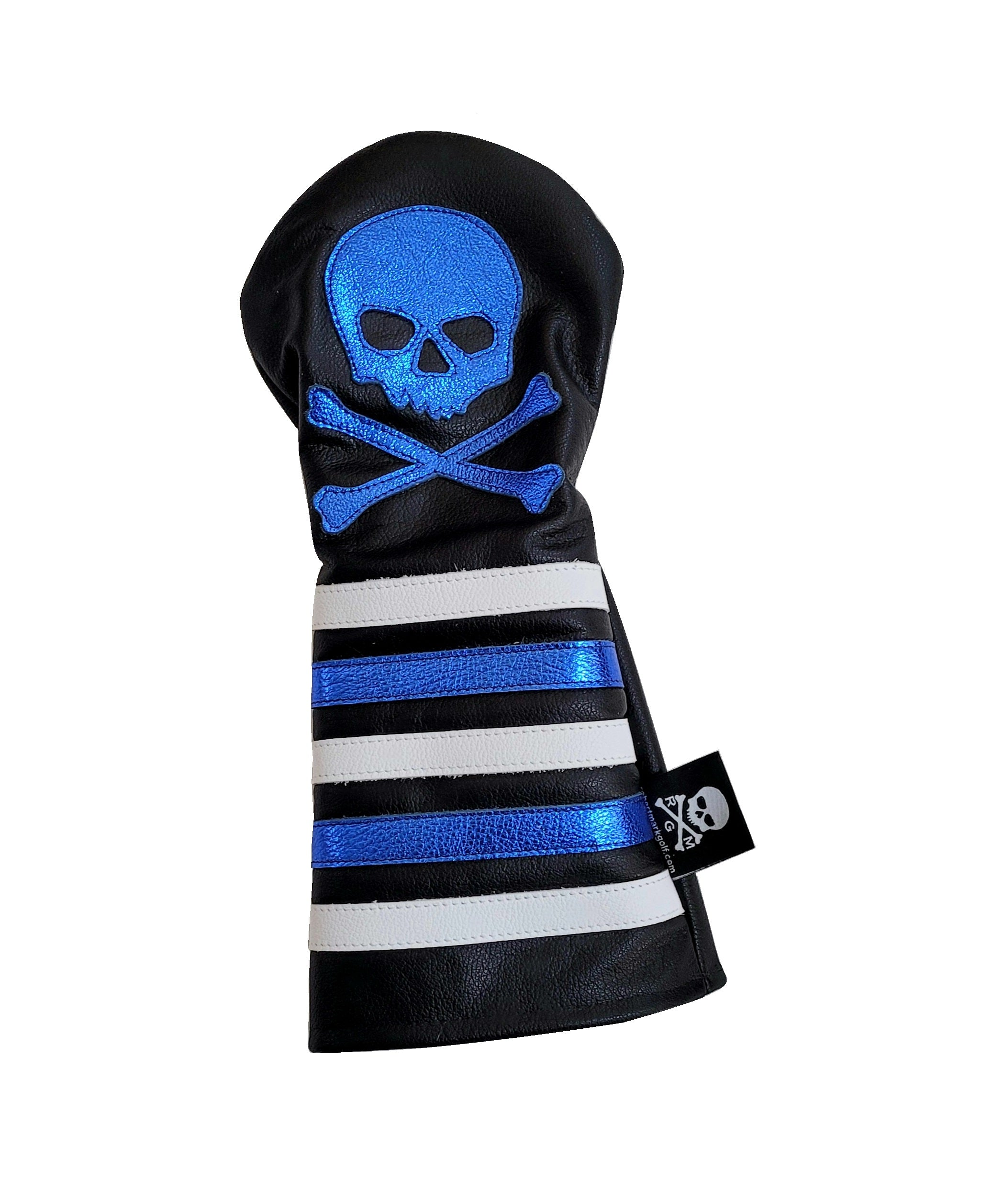 New! Metallic Blue Skull & Bones w/ Rugby Stripes Headcover! - Robert Mark Golf