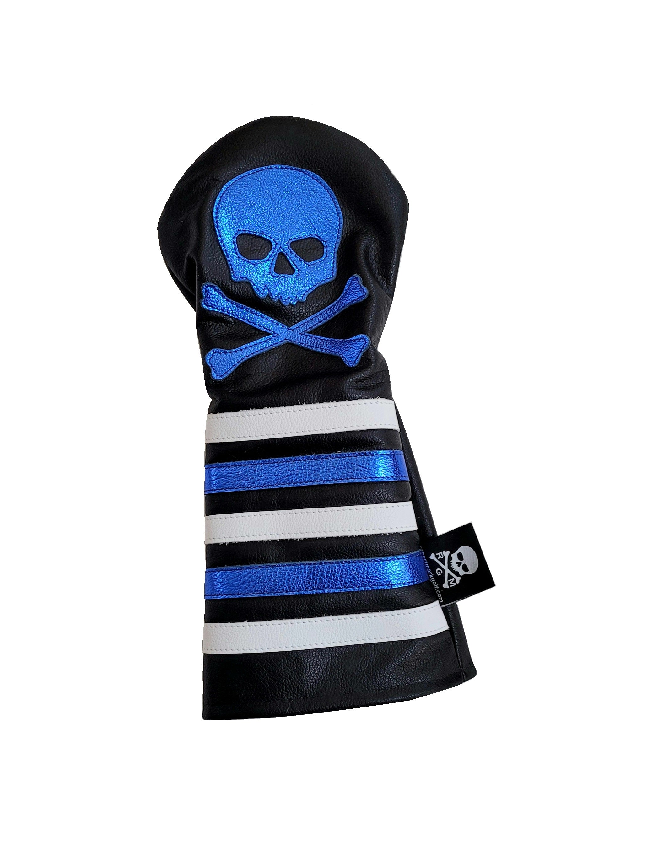 New! Metallic Blue Skull & Bones w/ Rugby Stripes Headcover! - Robert Mark Golf