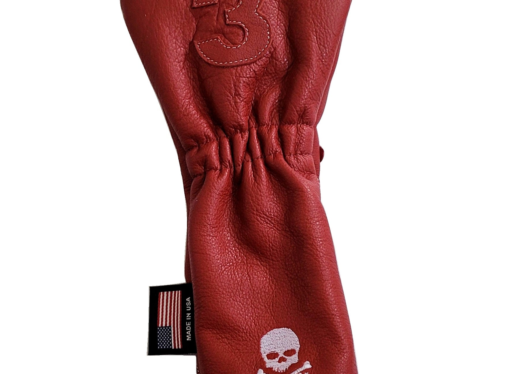 One-Of-A-Kind! Dark Red Skull & Bones 3 Wood Fairway Headcover - Robert Mark Golf