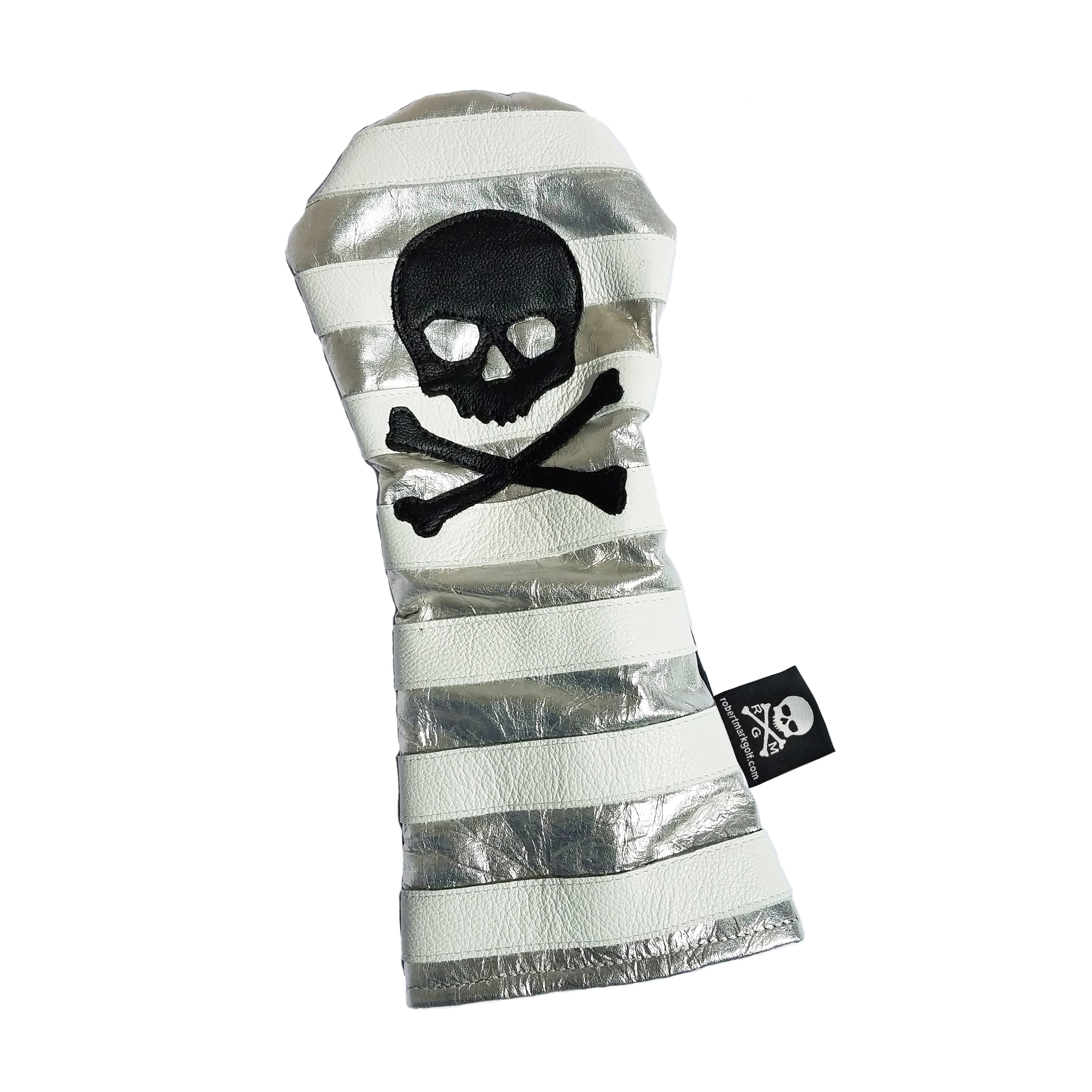 Rugby Style Skull & Bones Silver Metallic Headcover - Robert Mark Golf